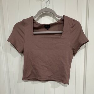 Buckle Square Neck Ribbed Crop Top in Antler